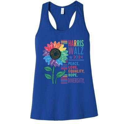 Harris Walz Election 2024 Peace Love Equality Hope Diversity Gift Women's Racerback Tank