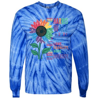 Harris Walz Election 2024 Peace Love Equality Hope Diversity Gift Tie-Dye Long Sleeve Shirt