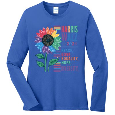 Harris Walz Election 2024 Peace Love Equality Hope Diversity Gift Ladies Long Sleeve Shirt