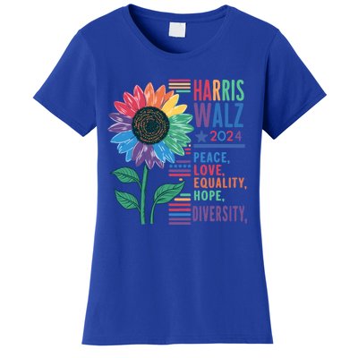 Harris Walz Election 2024 Peace Love Equality Hope Diversity Gift Women's T-Shirt