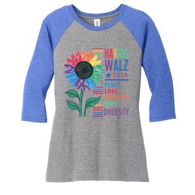 Harris Walz Election 2024 Peace Love Equality Hope Diversity Gift Women's Tri-Blend 3/4-Sleeve Raglan Shirt