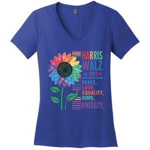 Harris Walz Election 2024 Peace Love Equality Hope Diversity Gift Women's V-Neck T-Shirt