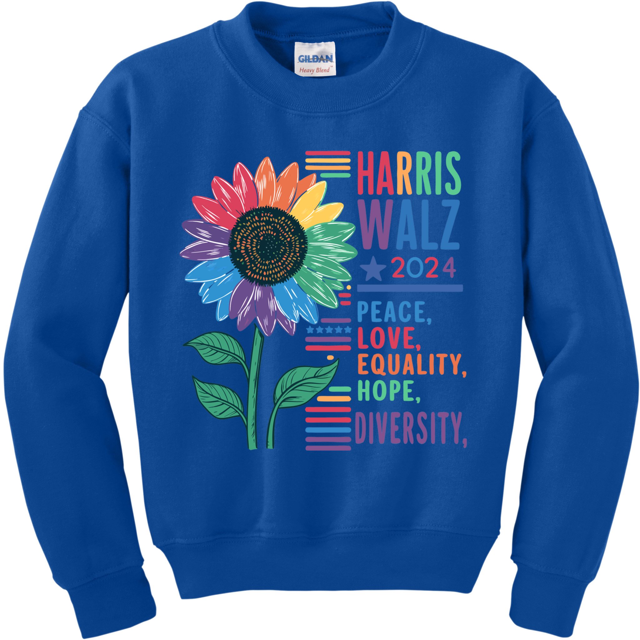 Harris Walz Election 2024 Peace Love Equality Hope Diversity Gift Kids Sweatshirt