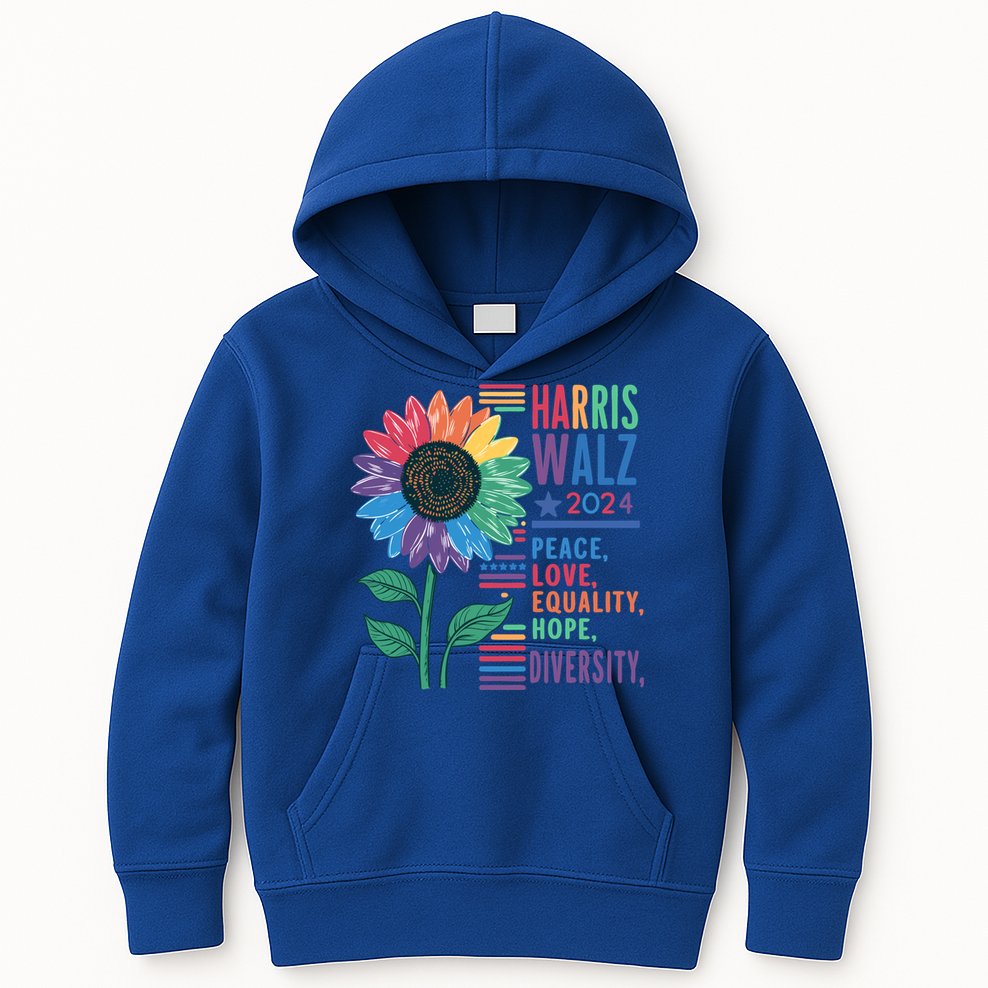 Harris Walz Election 2024 Peace Love Equality Hope Diversity Gift Kids Hoodie