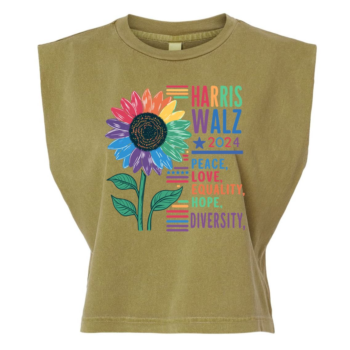 Harris Walz Election 2024 Peace Love Equality Hope Diversity Gift Garment-Dyed Women's Muscle Tee