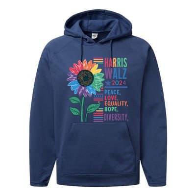 Harris Walz Election 2024 Peace Love Equality Hope Diversity Gift Performance Fleece Hoodie