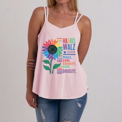 Harris Walz Election 2024 Peace Love Equality Hope Diversity Gift Women's Strappy Tank