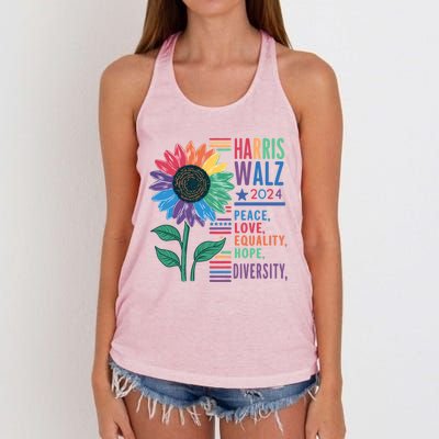 Harris Walz Election 2024 Peace Love Equality Hope Diversity Gift Women's Knotted Racerback Tank