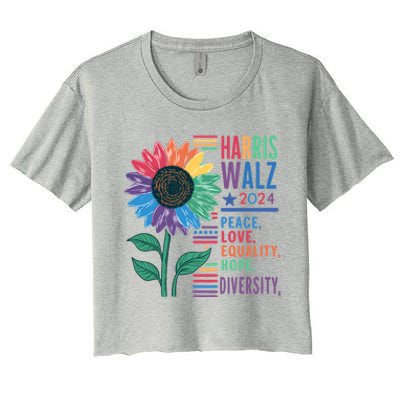 Harris Walz Election 2024 Peace Love Equality Hope Diversity Gift Women's Crop Top Tee