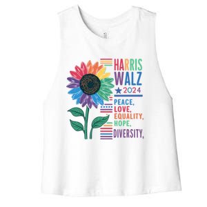 Harris Walz Election 2024 Peace Love Equality Hope Diversity Gift Women's Racerback Cropped Tank