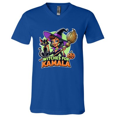 Halloween Witches For Kamala 2024 Childless Cat Ladies V-Neck T-Shirt