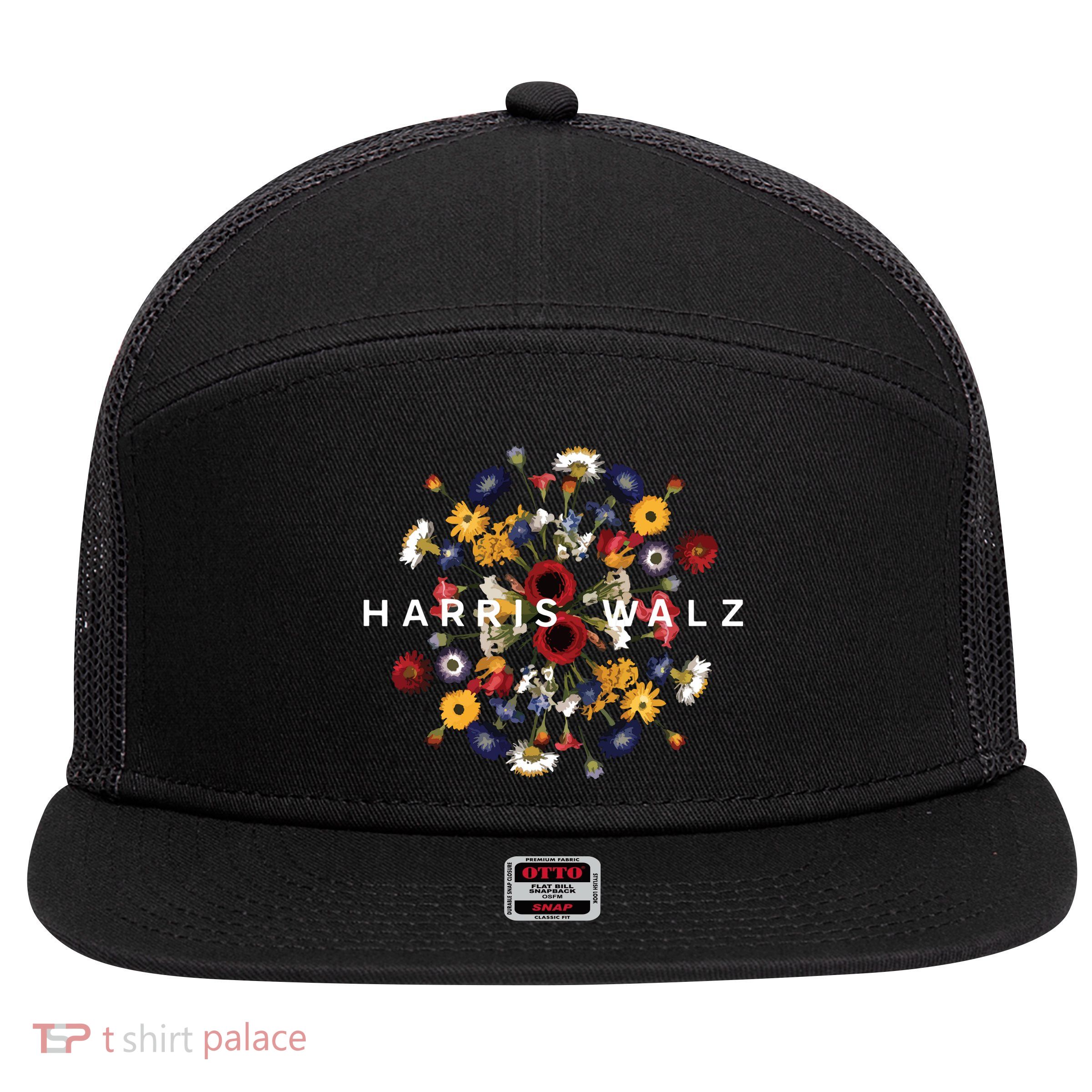 Harris Walz Flower Mandala Central Bloom 7 Panel Mesh Trucker Snapback Hat