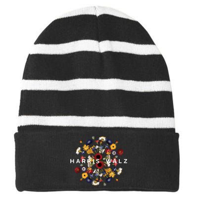 Harris Walz Flower Mandala Central Bloom Striped Beanie with Solid Band