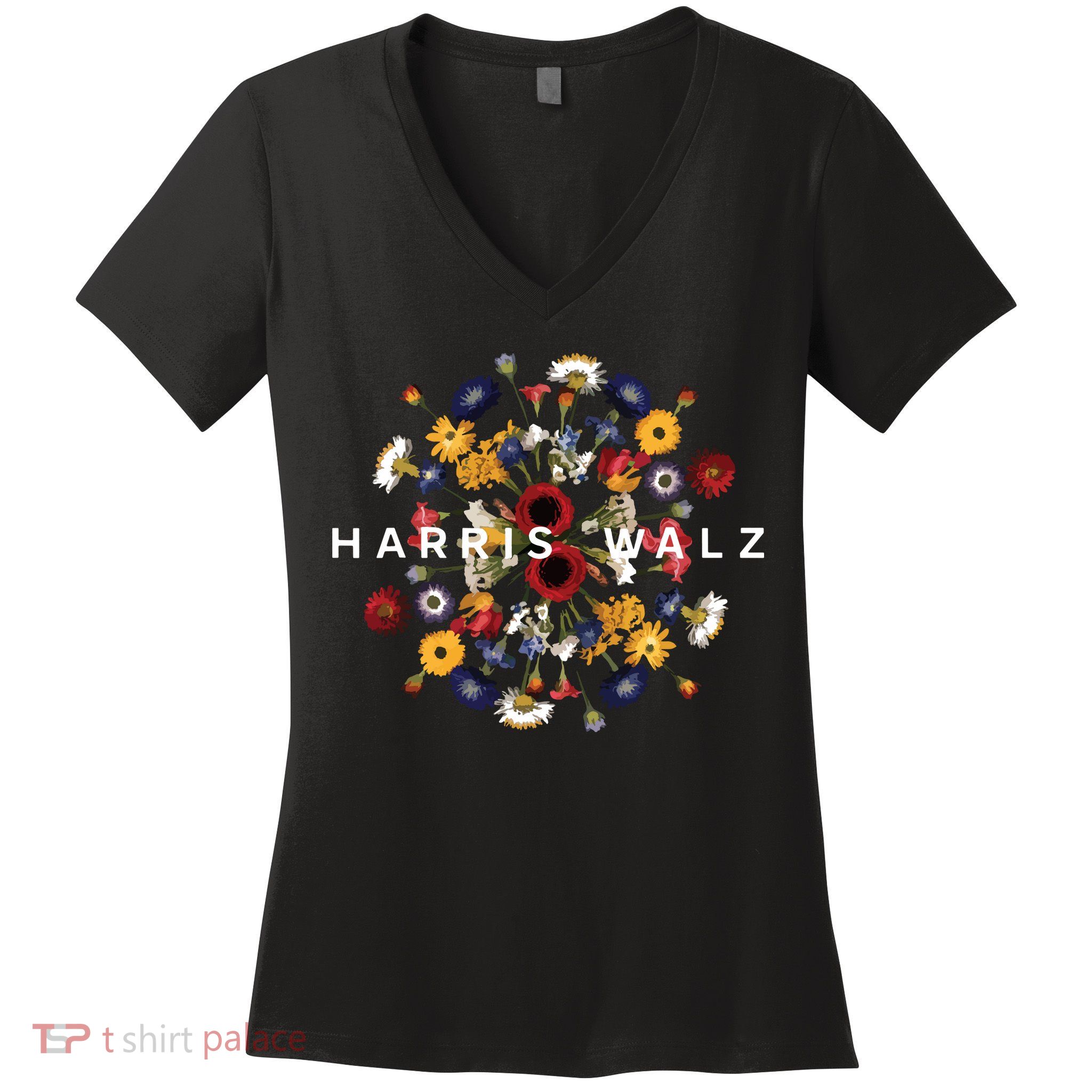 Harris Walz Flower Mandala Central Bloom Women's V-Neck T-Shirt