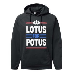 Harris Walz For Presiden Lotus For Potus Performance Fleece Hoodie