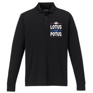 Harris Walz For Presiden Lotus For Potus Performance Long Sleeve Polo