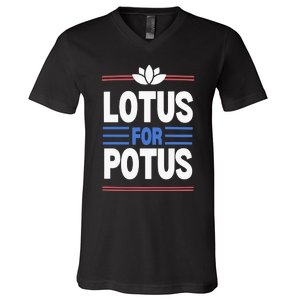 Harris Walz For Presiden Lotus For Potus V-Neck T-Shirt