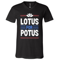 Harris Walz For Presiden Lotus For Potus V-Neck T-Shirt