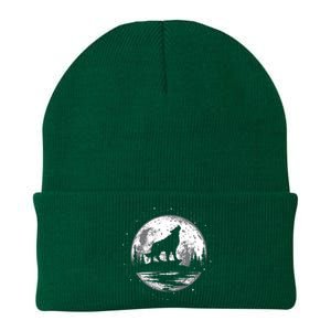 Howling Wolf For Funny Animal Wolf And Moon Knit Cap Winter Beanie