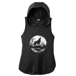 Howling Wolf For Funny Animal Wolf And Moon Ladies PosiCharge Tri-Blend Wicking Draft Hoodie Tank