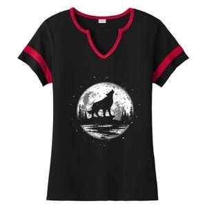 Howling Wolf For Funny Animal Wolf And Moon Ladies Halftime Notch Neck Tee