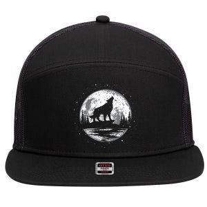 Howling Wolf For Funny Animal Wolf And Moon 7 Panel Mesh Trucker Snapback Hat