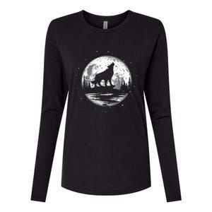 Howling Wolf For Funny Animal Wolf And Moon Womens Cotton Relaxed Long Sleeve T-Shirt