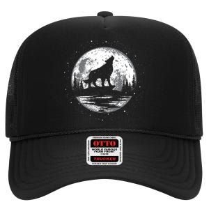 Howling Wolf For Funny Animal Wolf And Moon High Crown Mesh Back Trucker Hat