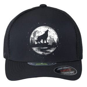 Howling Wolf For Funny Animal Wolf And Moon Flexfit Unipanel Trucker Cap