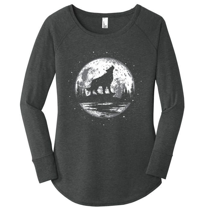 Howling Wolf For Funny Animal Wolf And Moon Women's Perfect Tri Tunic Long Sleeve Shirt