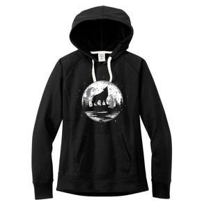 Howling Wolf For Funny Animal Wolf And Moon Women's Fleece Hoodie