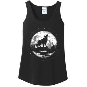 Howling Wolf For Funny Animal Wolf And Moon Ladies Essential Tank