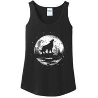 Howling Wolf For Funny Animal Wolf And Moon Ladies Essential Tank