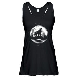 Howling Wolf For Funny Animal Wolf And Moon Ladies Essential Flowy Tank