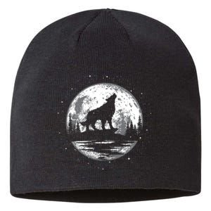 Howling Wolf For Funny Animal Wolf And Moon Sustainable Beanie