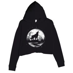 Howling Wolf For Funny Animal Wolf And Moon Crop Fleece Hoodie