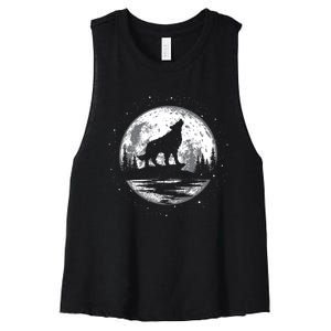 Howling Wolf For Funny Animal Wolf And Moon Women's Racerback Cropped Tank