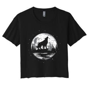 Howling Wolf For Funny Animal Wolf And Moon Women's Crop Top Tee