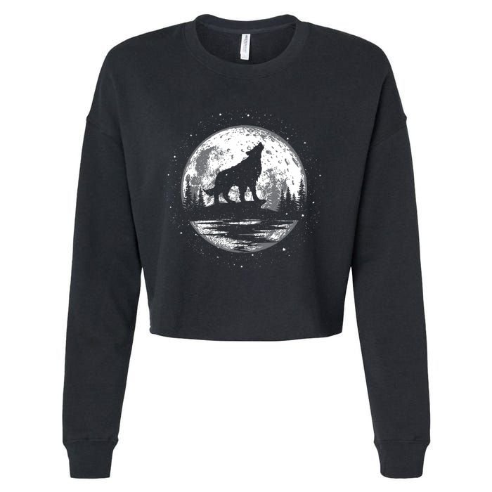 Howling Wolf For Funny Animal Wolf And Moon Cropped Pullover Crew