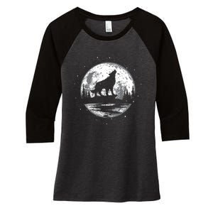 Howling Wolf For Funny Animal Wolf And Moon Women's Tri-Blend 3/4-Sleeve Raglan Shirt