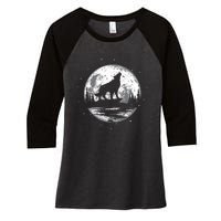 Howling Wolf For Funny Animal Wolf And Moon Women's Tri-Blend 3/4-Sleeve Raglan Shirt