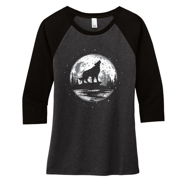 Howling Wolf For Funny Animal Wolf And Moon Women's Tri-Blend 3/4-Sleeve Raglan Shirt