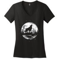 Howling Wolf For Funny Animal Wolf And Moon Women's V-Neck T-Shirt