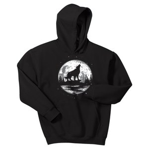 Howling Wolf For Funny Animal Wolf And Moon Kids Hoodie