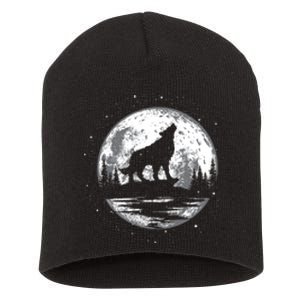 Howling Wolf For Funny Animal Wolf And Moon Short Acrylic Beanie