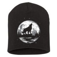 Howling Wolf For Funny Animal Wolf And Moon Short Acrylic Beanie