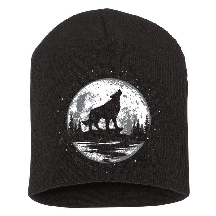 Howling Wolf For Funny Animal Wolf And Moon Short Acrylic Beanie