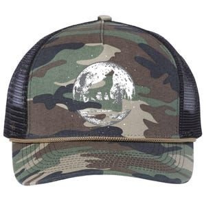 Howling Wolf For Funny Animal Wolf And Moon Retro Rope Trucker Hat Cap