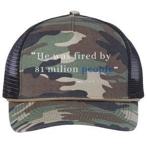 He Was Fired By 81 Milion People Kamala Harris Retro Rope Trucker Hat Cap