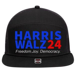 Harris Walz24 Freedom Joy Democracy Kamala Harris Waltz 2024 Gift 7 Panel Mesh Trucker Snapback Hat